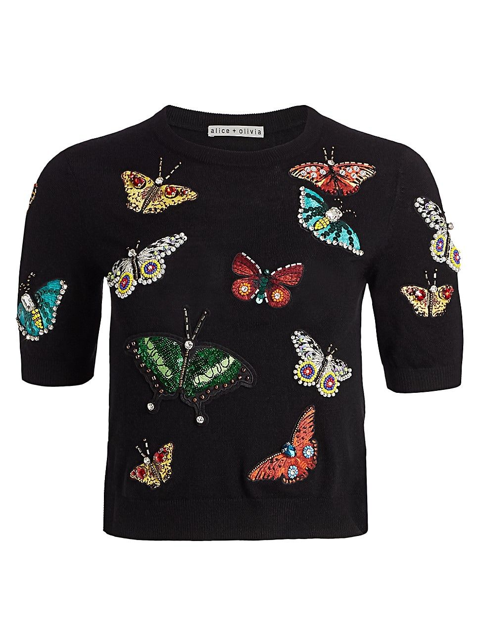 Alice + Olivia Women's Ciara Butterfly Embroidered Sweater - Black Multi - Size XS | Saks Fifth Avenue