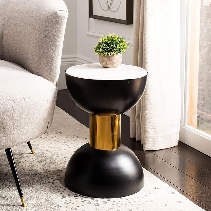 Safavieh Home Zephyr White Marble and Black Round Accent Table | Amazon (US)