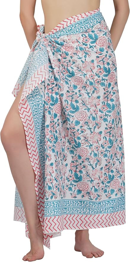 100% Cotton Hand block Sarong Beach Pareo -Your Perfect Summer Cover up Swimwear Companion Wrap S... | Amazon (US)