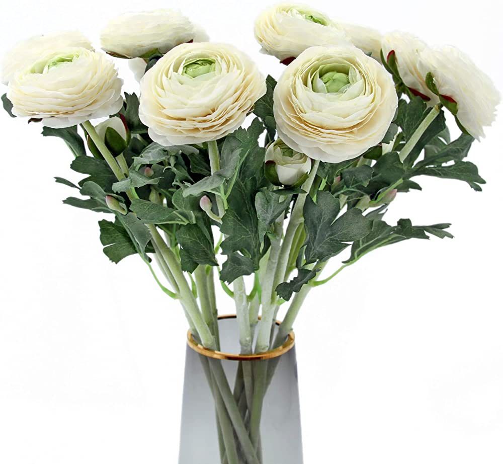 Artificial Ranunculus Flowers with Real Touch Stem, Silk Ranunculus Flowers(10 Pack) (White) | Amazon (US)