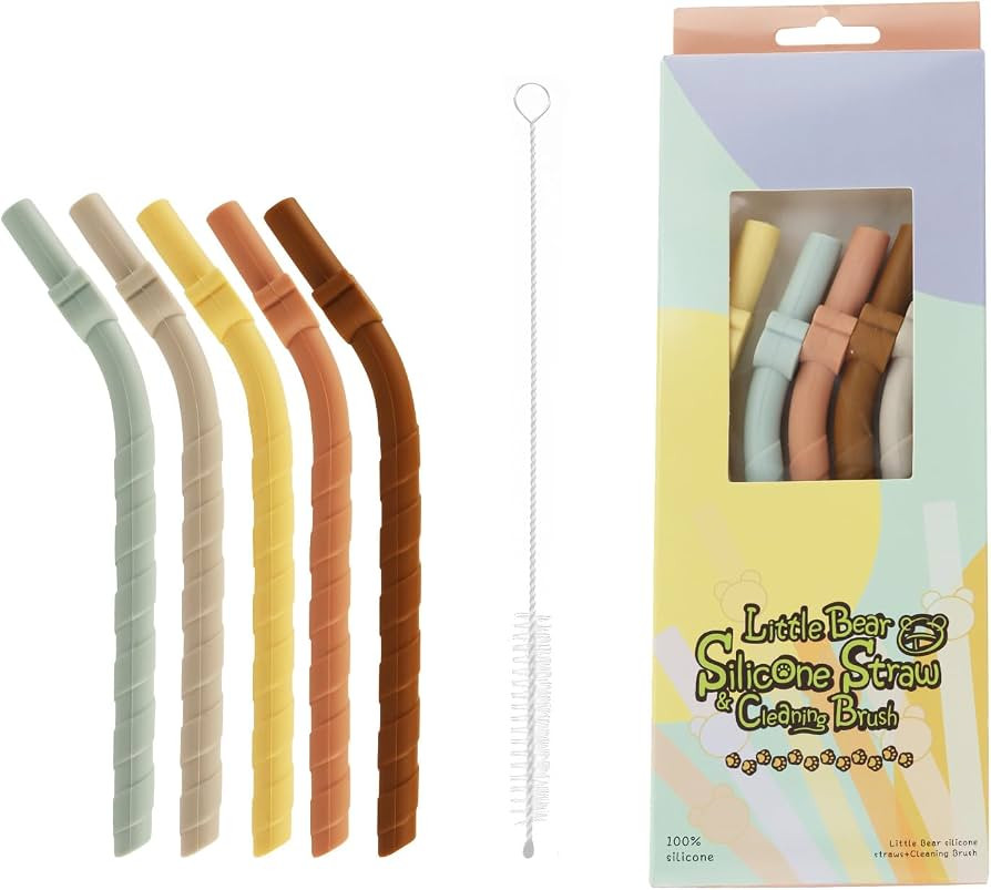 5Pcs Wide Silicone Straws: Reusable, Bendable, Dishwasher Safe - Includes Brush, Ideal for Smooth... | Amazon (US)