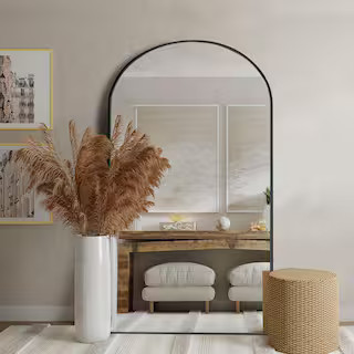 28 in. W x 71 in. H Oversized Classic Modern Arch-Top Full Length Black Standing Mirror | The Home Depot