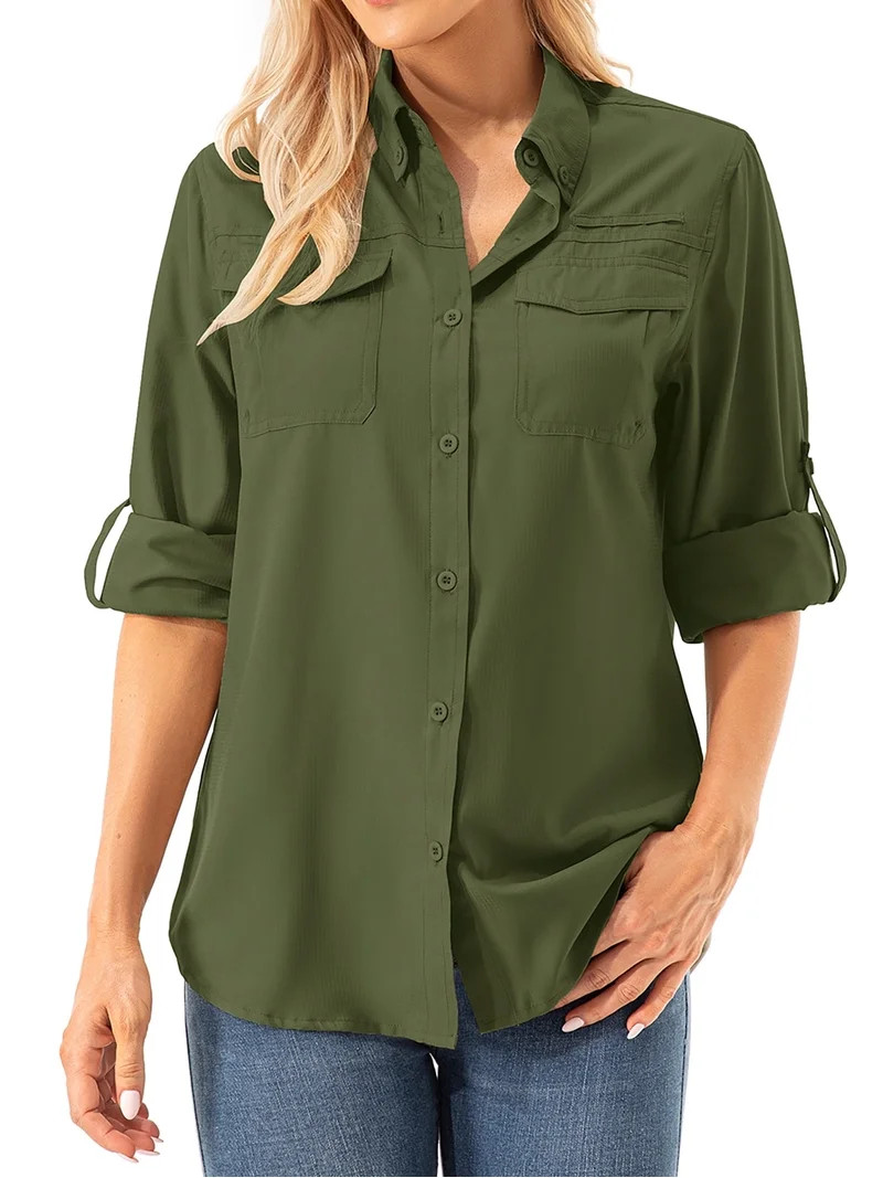FEN AI Button Down Shirts for Women Summer Tops Collared Long Sleeve Shirts for Hiking Fishing wi... | Walmart (US)