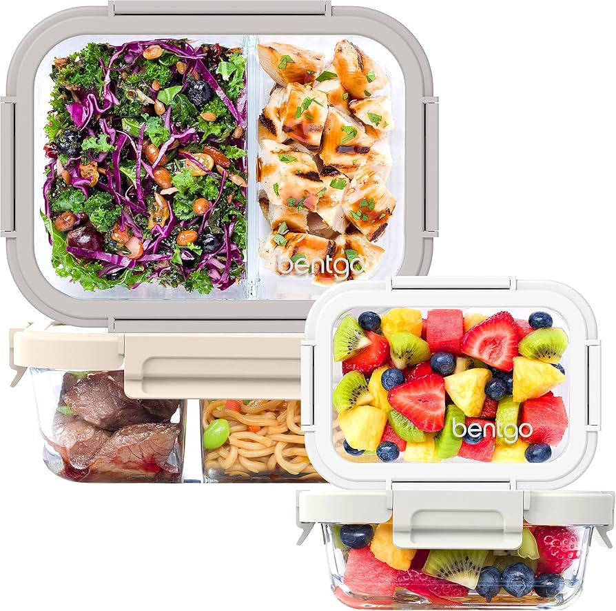 Bentgo Glass Leak-Proof Meal Prep Set - 8-Piece Lunch & Snack 1 & 2-Compartment Glass Food Contai... | Amazon (US)