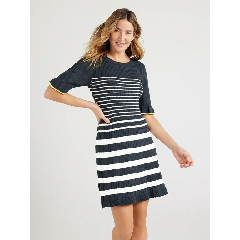 Free Assembly Women’s Mini Sweater Dress with Ruffle Cuffs, Sizes XS-XXL | Walmart (US)