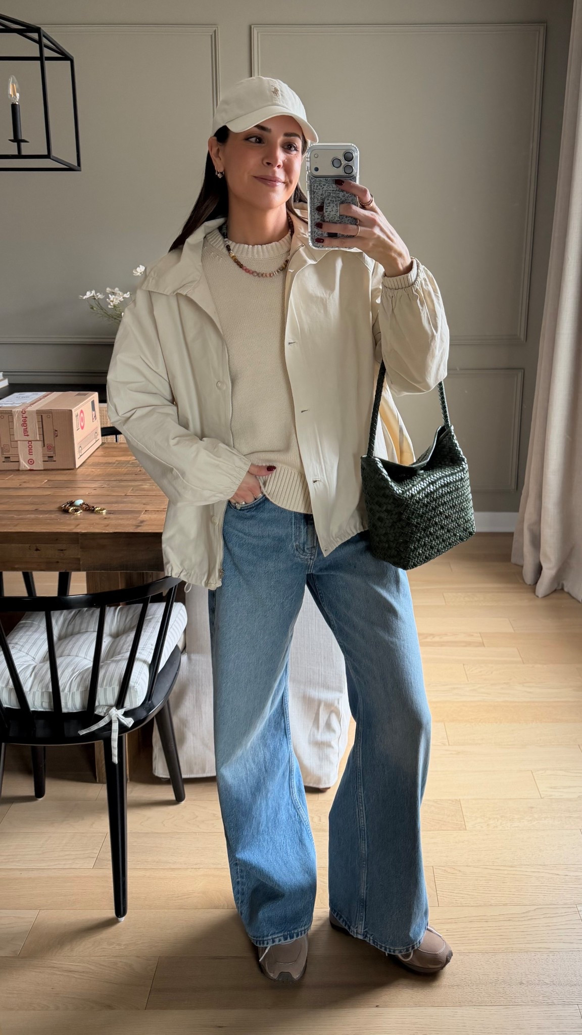 OOTD deets 
Jacket: true to size (S) oversized fit 
100% cotton sweater: sized up 1 (M) on major sale rn! 
Jeans: tts (26) I’m 5’7” 
Sneakers: tts. Size up if between sizes 


Electric picks code TAYLOR20 

Casual spring outfit / spring casual mom outfit / reformation jeans / new balance 204l / spring jacket / windbreaker / madewell woven bag / green handbag 

#LTKmomlife #LTKootd #LTKSaleAlert