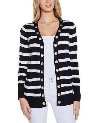 Women's Rhinestone Grommet Striped Open-Front Cardigan Sweater | Macy's