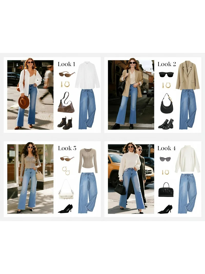 PRETTYGARDEN Wide Leg Jeans for Women Trendy High Waisted Stretchy Baggy Raw Hem Denim Palazzo Pa... | Walmart (US)