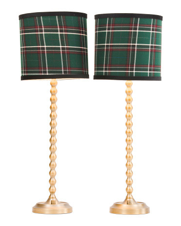 2pk 27in Knobby Metal Table Lamps With Plaid Shades | TJ Maxx
