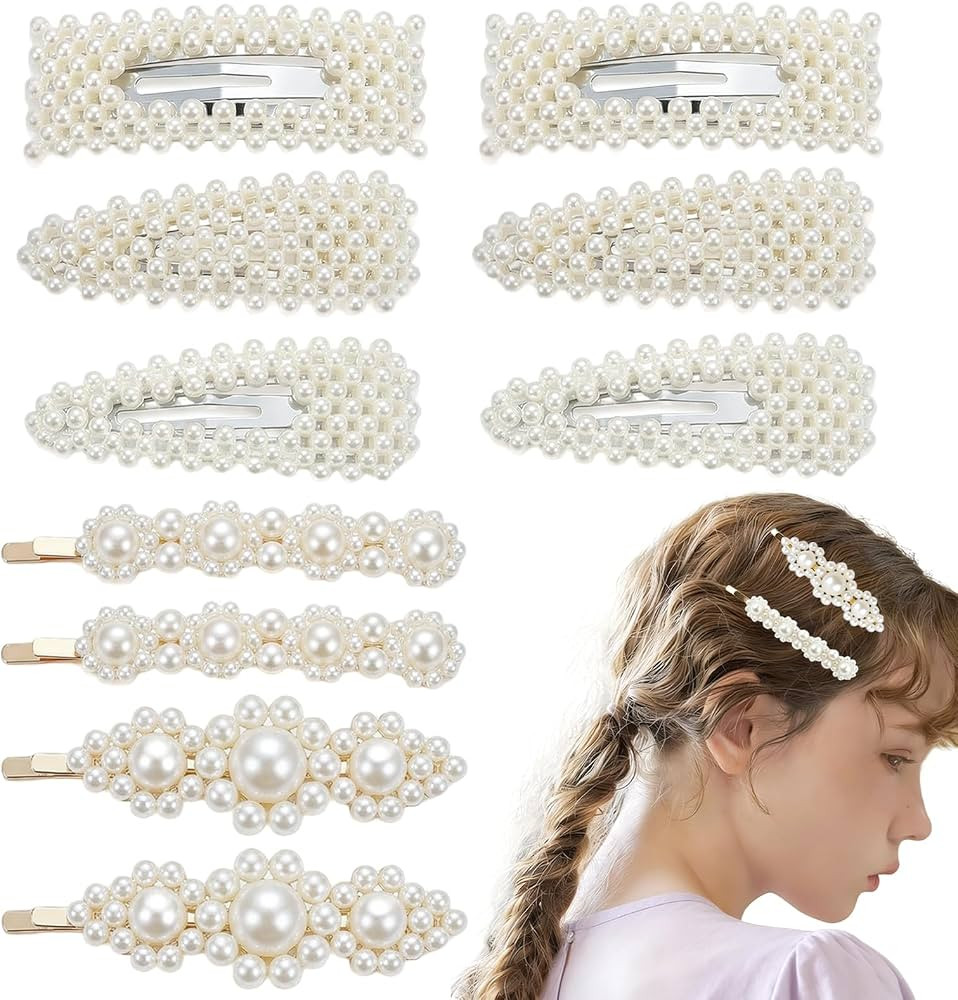 10pcs Pearl Hair Clips Large Snap Pins Barrettes for Women Girls Cute Pearl Hair Accessories for ... | Amazon (US)