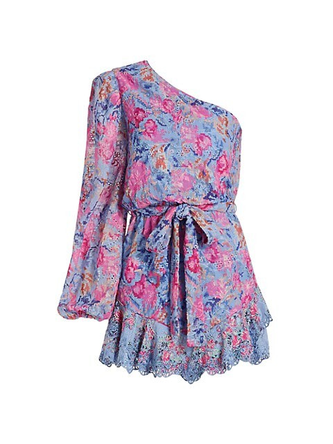 Belted One-Shoulder Eyelet Minidress | Saks Fifth Avenue