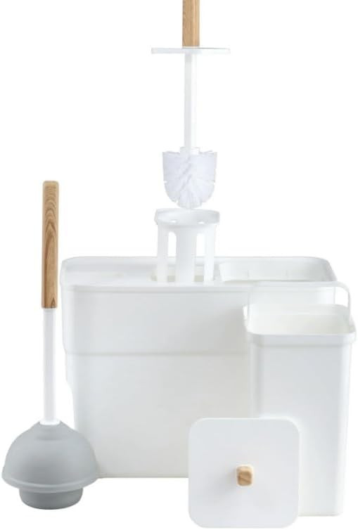 3-in-1 Bathroom Cleaning Set: Bowl Brush, Plunger, Trash Can - White Plastic | Amazon (US)
