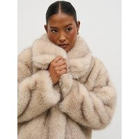 Pretty Lavish Agatha Exaggerated Collar Faux Fur Coat - Beige | Very (UK)
