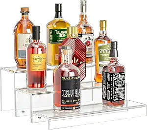 JUESHA 3 Tiers Bar Shelves for Liquor Bottles, 15" Bar Organizer for Countertop, Clear Acrylic Ri... | Amazon (US)