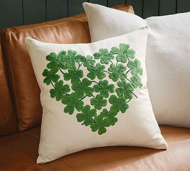 Four Leaf Clover Heart Embroidered Pillow | Pottery Barn (US)