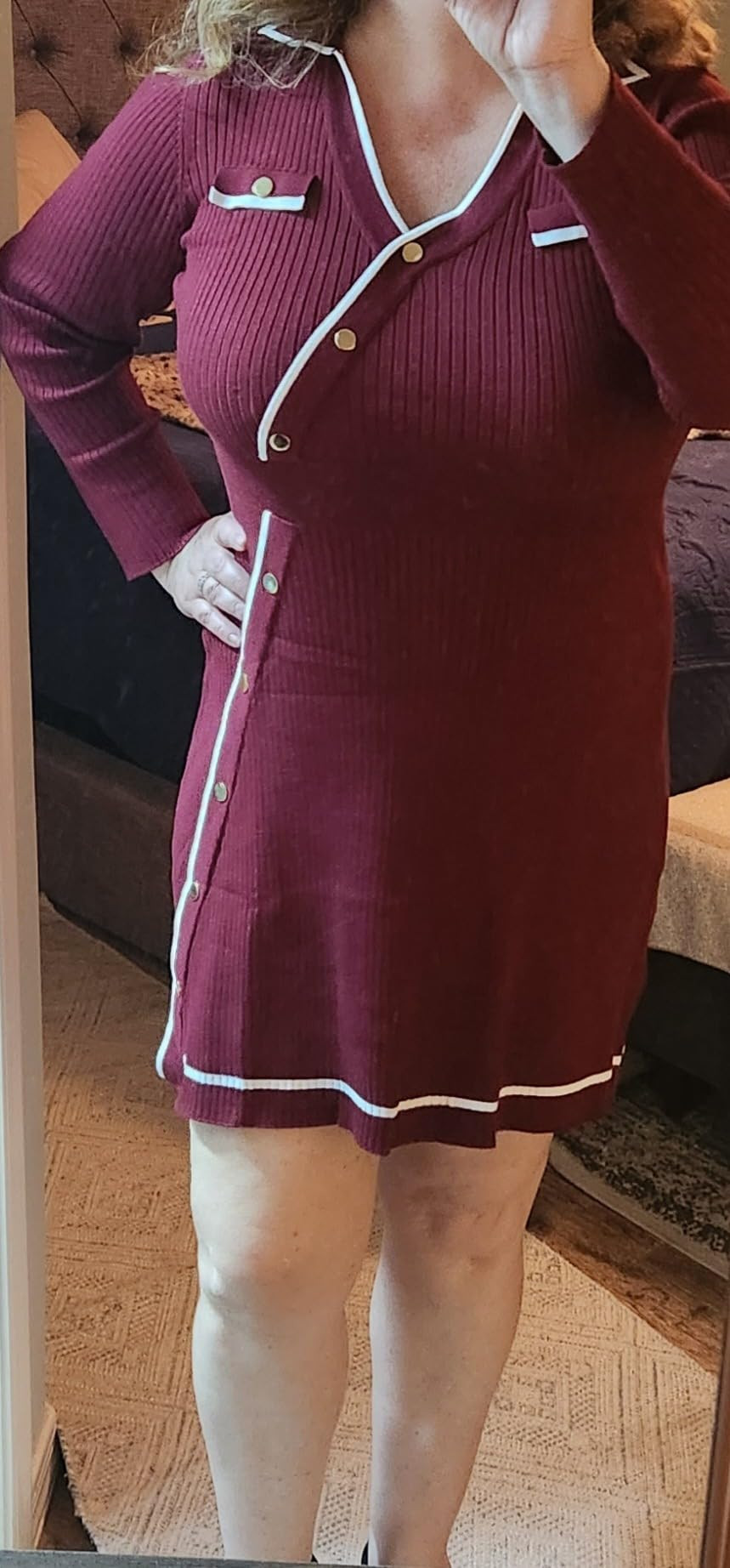 Kate Kasin Women's Ribbed Knit Sweater Dress Long Sleeve V Neck Mini Dress 2024 Fall | Amazon (US)