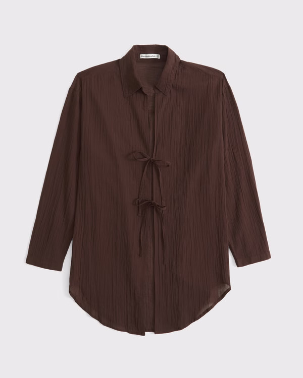 Women's Tie-Front Shirt Dress Coverup | Women's Swimwear | Abercrombie.com | Abercrombie & Fitch (US)