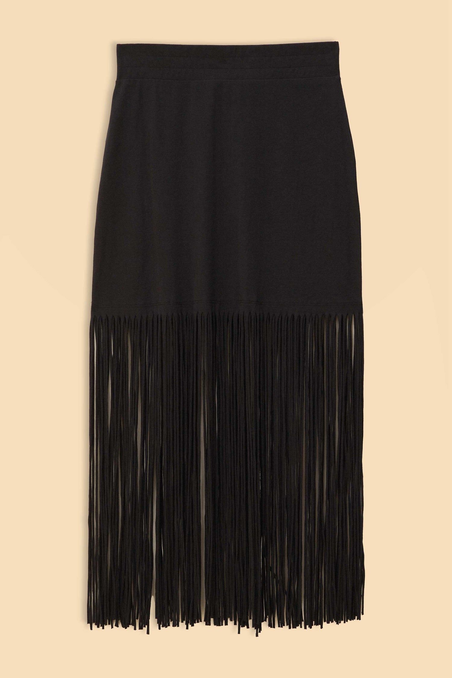black organic cotton fringe midi  skirt | FarmRio