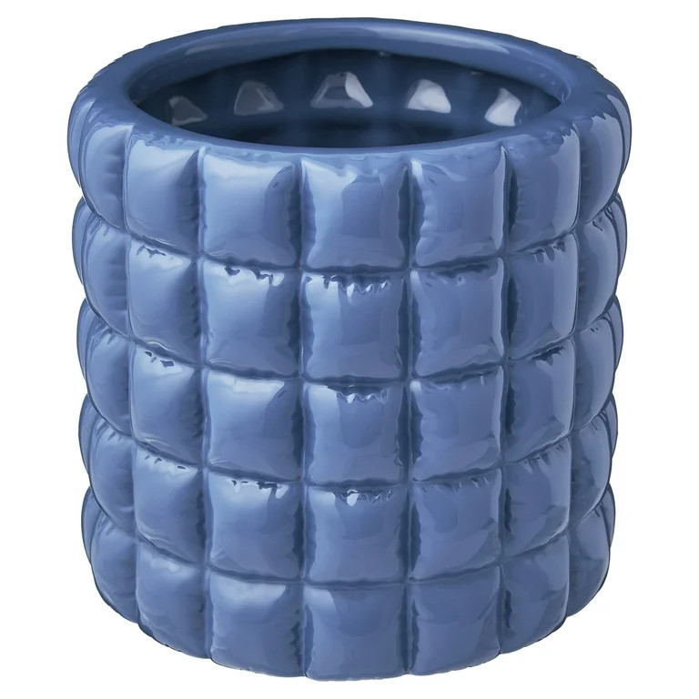 Mainstays Nova 6.25 Inch Round Blue Ceramic Planter with Quilt Pattern | Walmart (US)