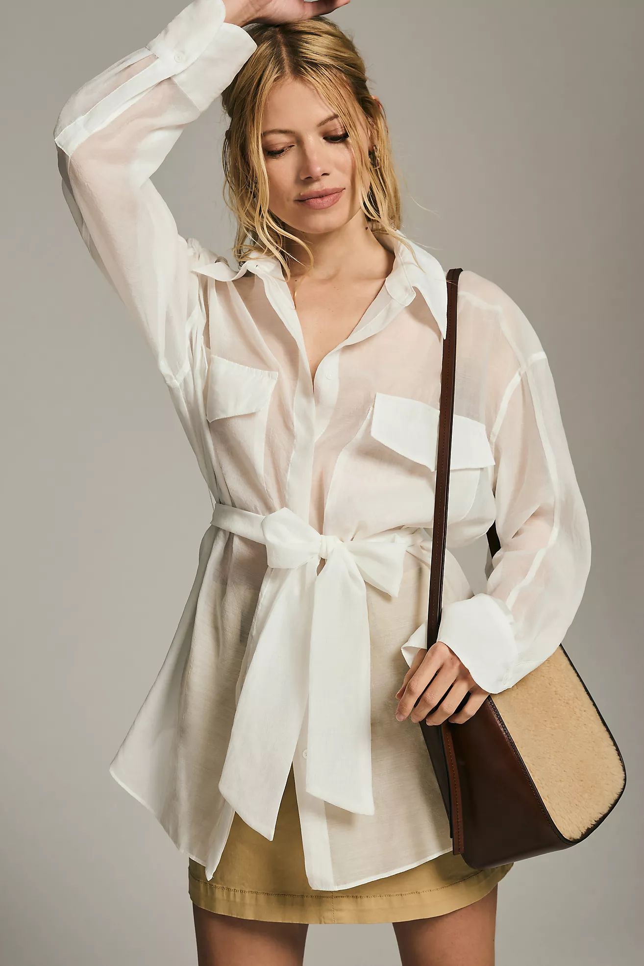 Grey Lab Sheer Tie-Waist Blouse | Anthropologie (US)