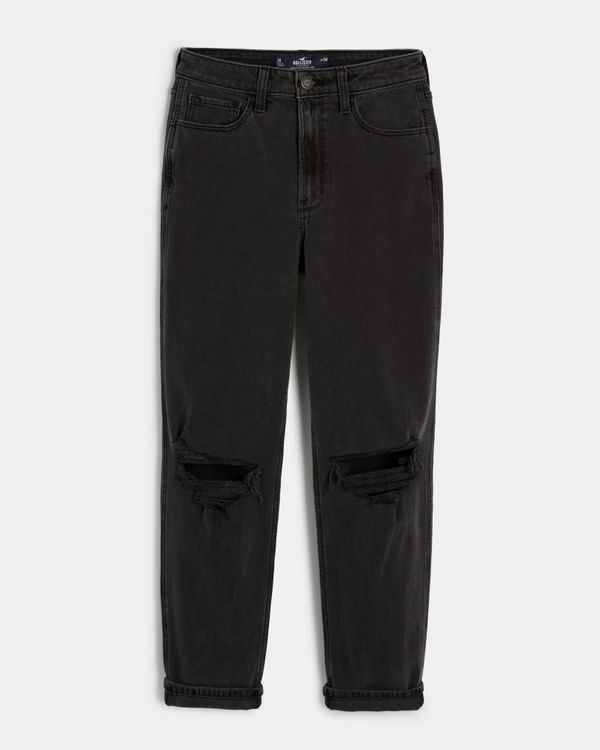 Ultra High-Rise Ripped Washed Black Mom Jeans | Hollister (US)