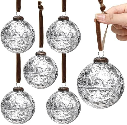 Threan 6 Pcs Large Vintage Mercury Glass Christmas Ornaments 3.15" Hanging Christmas Ball Ornamen... | Amazon (US)
