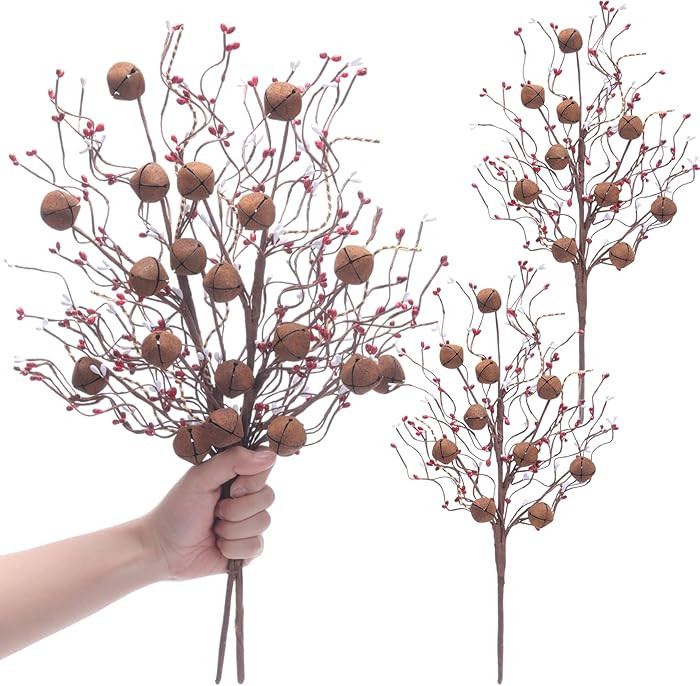 Giegxin 2 Pcs 19.68" Large Christmas Artificial Berry Picks with Rusty Metal Sleigh Bells, Rustic... | Amazon (US)