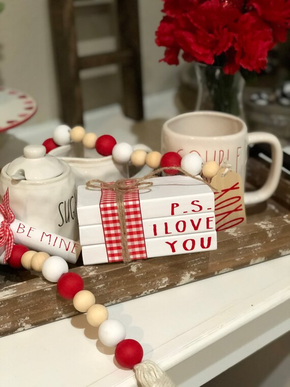 Valentine Decor-Red-Book Stacks-Mini Book Bundle-Set 3 Wood Books-Love-Tier Tray-Tiered Tray-Rae ... | Etsy (US)