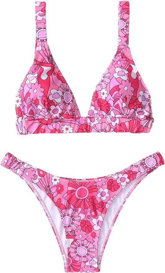 SOLY HUX Women's Two Piece Swimsuit Floral Print Sexy Triangle Bikini Bathing Suit | Amazon (US)