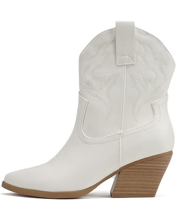 Soda “BLAZING” ~ Women Western Stitched Pointe Toe Low Heel High Top Ankle Shaft Boot Bootie | Amazon (US)