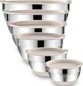 Umite Chef Mixing Bowls with Airtight Lids, 6 piece Stainless Steel Metal Nesting Storage Bowls, ... | Amazon (US)