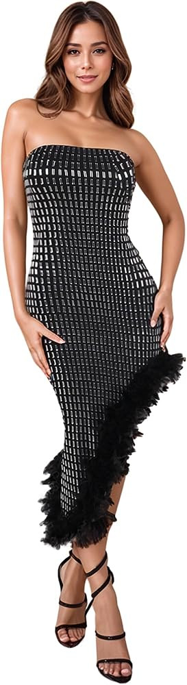 Nagfar Women Rhinestone Sexy Mini Dress Brithday Party Cocktail Club New Years Eve Out Glittery C... | Amazon (US)