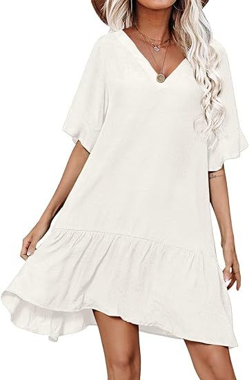 Aoulaydo Womens Swimsuit Coverups Sexy V Neck Bathing Suit Cover Ups Casual Loose Cover Up for Sw... | Amazon (US)