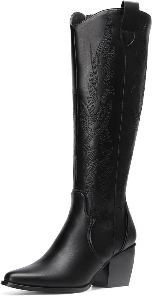 Amazon.com | DREAM PAIRS Black Cowboy Boots For Women, Western Cowgirl Pull On Zipper Chunky Heel... | Amazon (US)