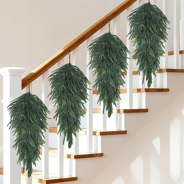 Uieke 8 Pack Artificial Christmas Teardrop Swag, 32" Faux Norfolk Pine Swag Realistic Christmas G... | Amazon (US)