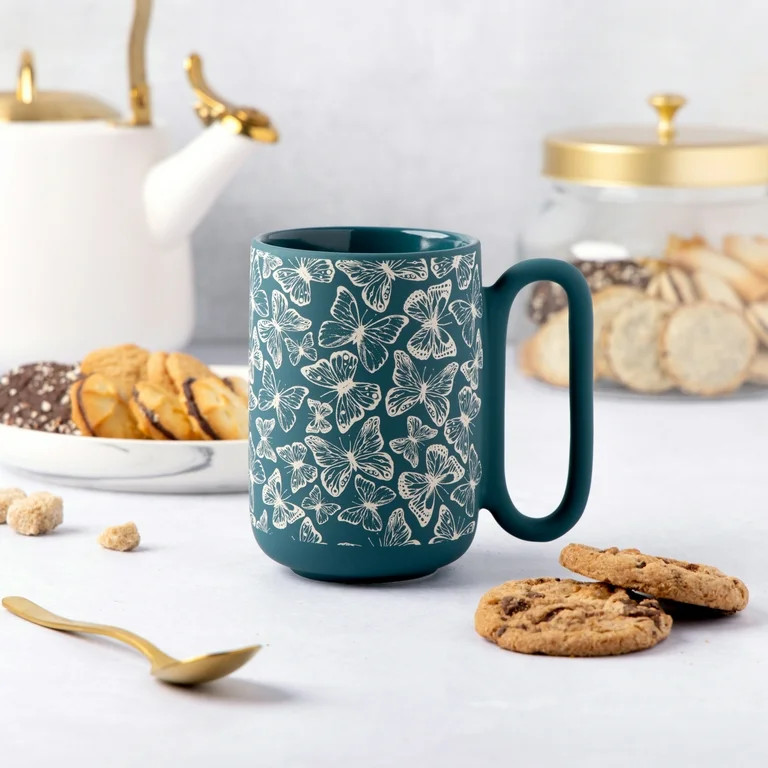 Thyme & Table 19.6 fl oz Green Butterflies Soft Touch Stoneware Mug | Walmart (US)