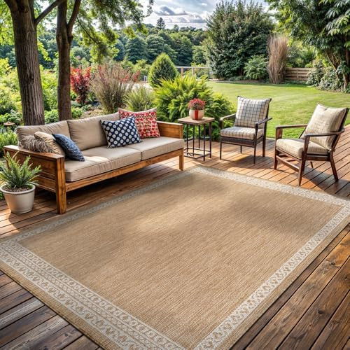 Washable Outdoor Rug 5x7 Modern Area Rugs Outdoor Carpets Bordered Pattern Non Shedding Waterproo... | Amazon (US)