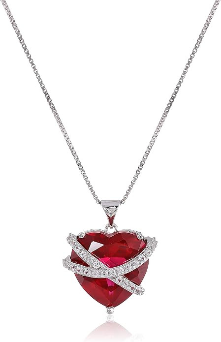 Amazon Essentials Sterling Silver Created Pink and White Sapphire Wrapped Heart Pendant Necklace ... | Amazon (US)