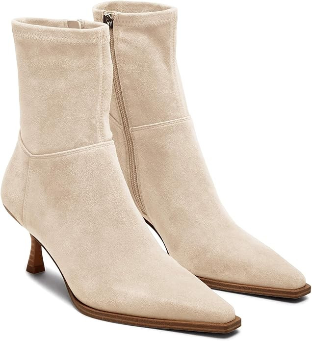 Coutgo Womens Kitten Low Heel Ankle Boots Pointed Toe Side Zipper Short Booties Fall Shoes | Amazon (US)