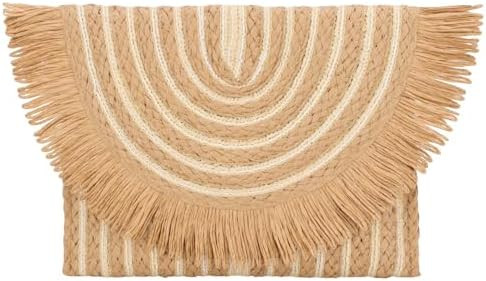 Fecialy Women Fringe Straw Clutch Purses Envelope Summer Beach Bags Woven Clutch Handbags | Amazon (US)