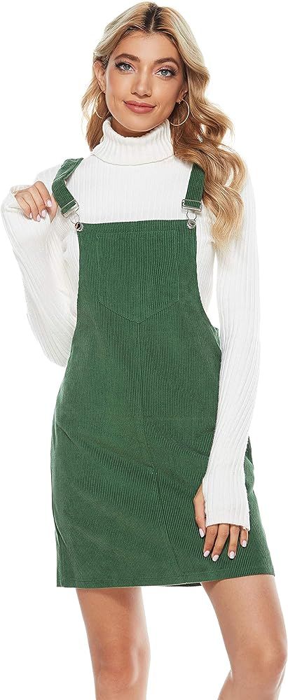 Qiaomai Women's Cute Corduroy Jumper Pinafore Adjustable Straps Bib Overall Mini Dress | Amazon (US)