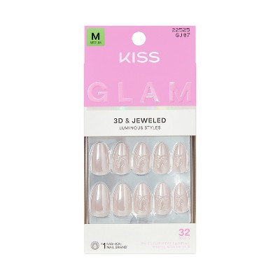 KISS Nails GLAM Jeweled Press-On Fake Nails - Medium Almond - Ripple - 35ct | Target