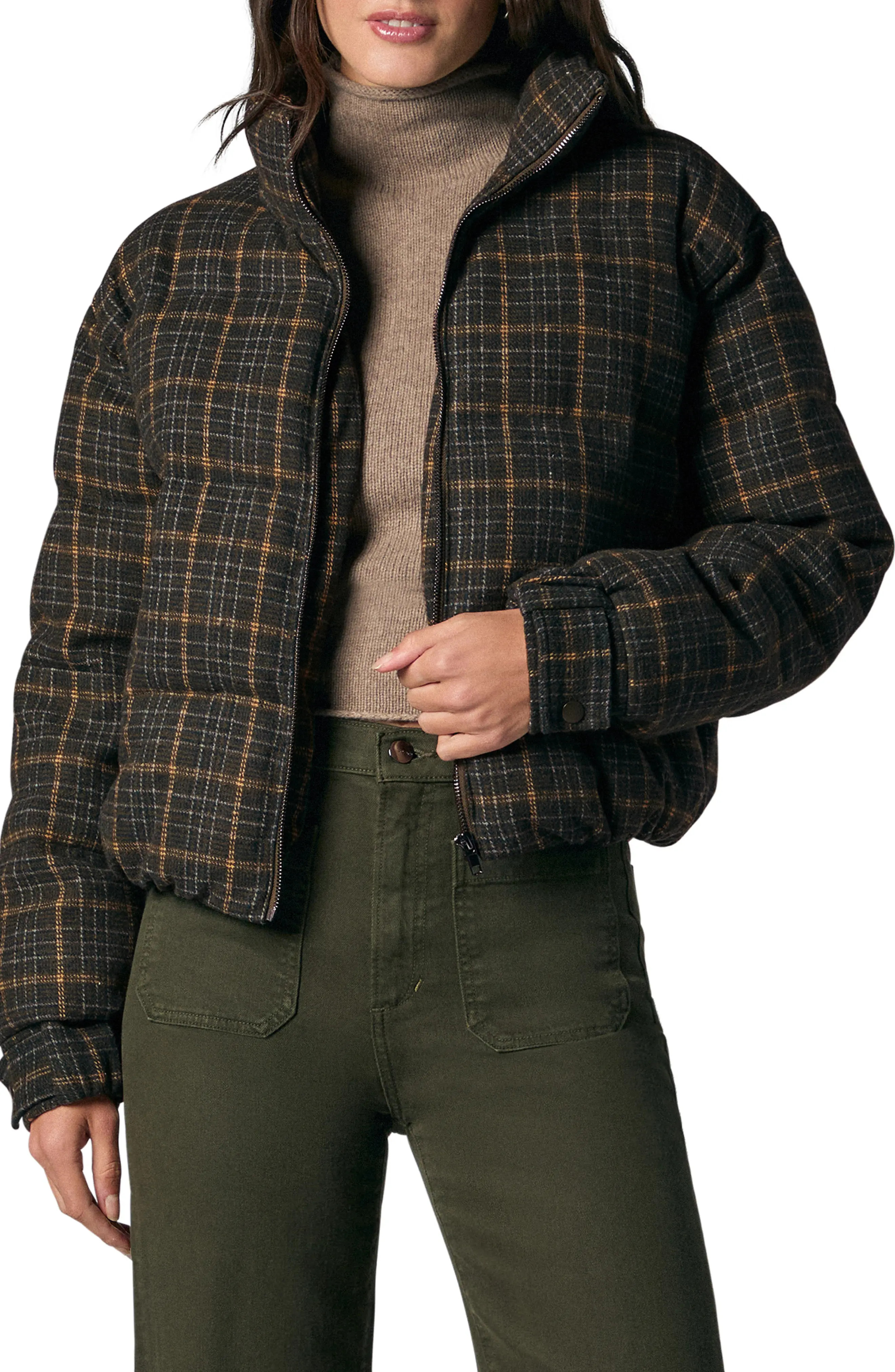 Joe's Bruna Plaid Wool Blend Puffer Jacket in Moss Multi Plaid at Nordstrom, Size X-Small | Nordstrom