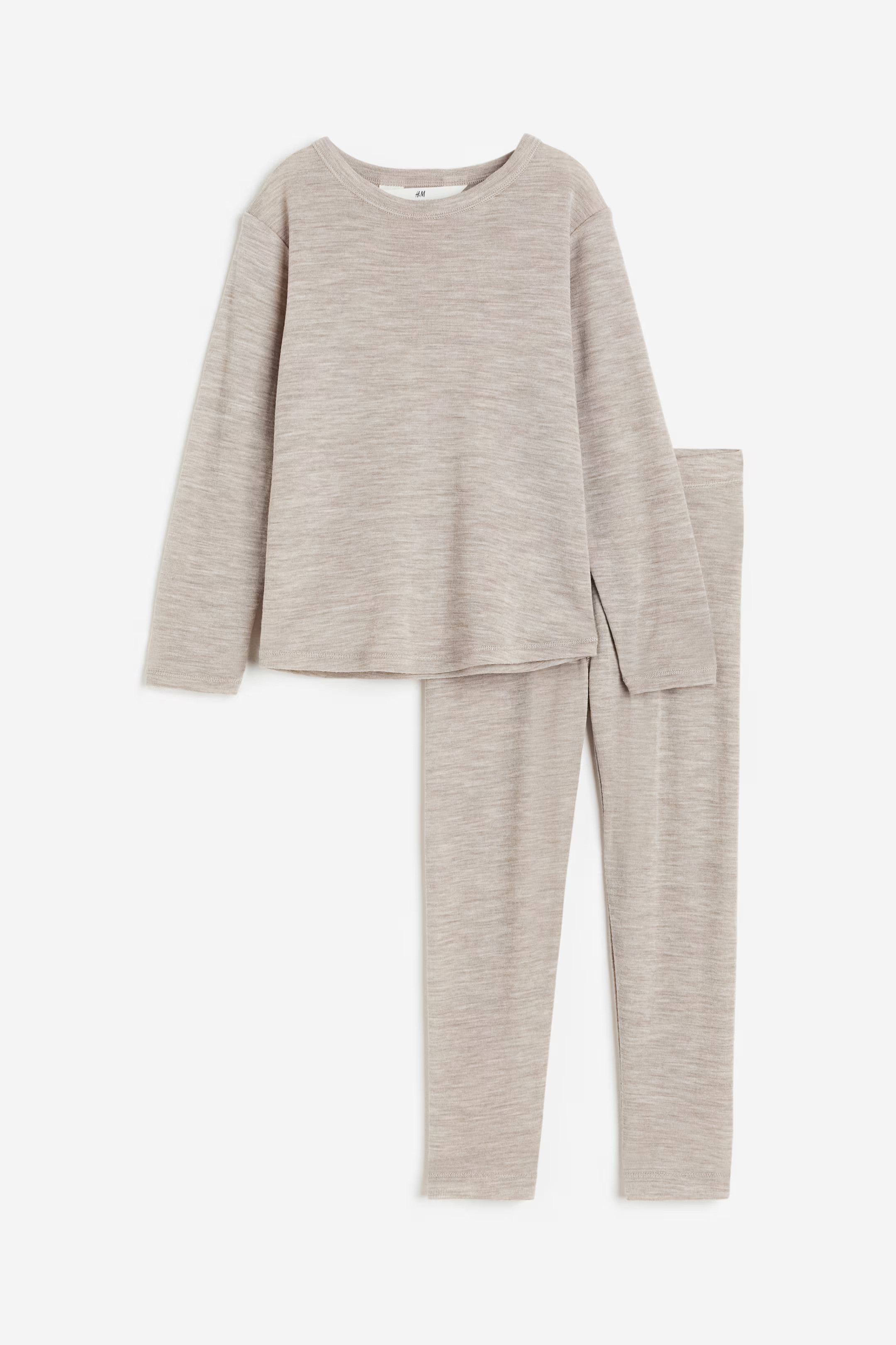 2-piece Merino Wool Set - Regular waist - Round Neck - Beige melange - Kids | H&M US | H&M (US + CA)