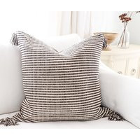 Woven Stripe Pillowtassel Pillowdark Brown Cream Striped Pillow Pom Throw Pillowmoroccan Pillowfarmh | Etsy (US)