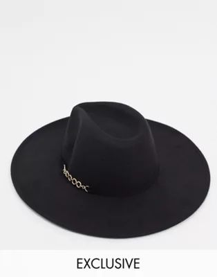 My Accessories London Exclusive oversized fedora hat with chain detail in black | ASOS (Global)