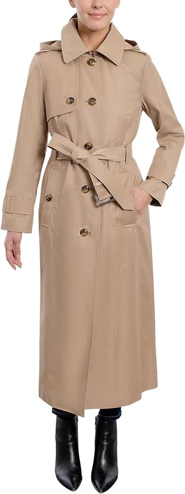 LONDON FOG Women's Single Breasted Long Trench Coat with Epaulettes and Belt | Amazon (US)