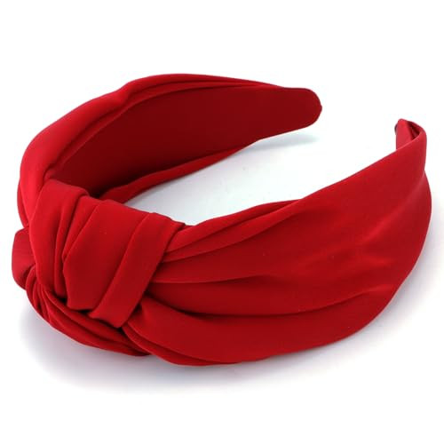 TOBATOBA Red Knotted Satin Silk Headband, Wide Non-Slip Top Knot Hair Accessory for Women | Amazon (US)