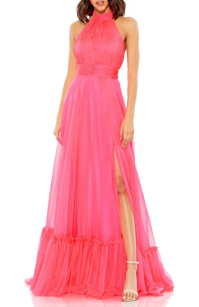 High Neck Tiered Chiffon Halter Gown | Nordstrom