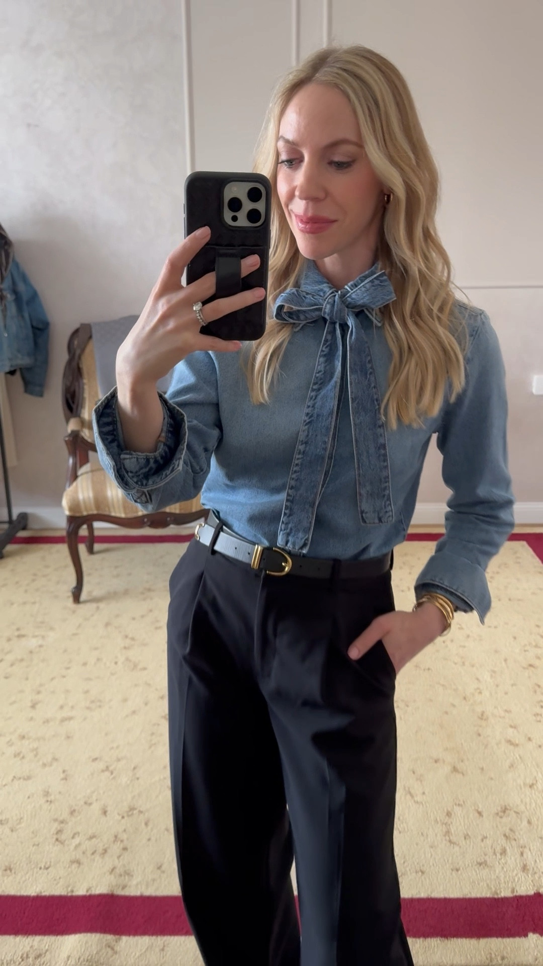 Denim bow blouse - under $70 and perfect for the office 

#LTKFindsUnder100 #LTKWatchNow #LTKWorkwear